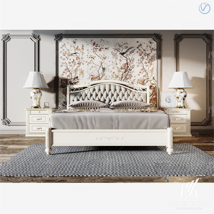 European double bed 3d model